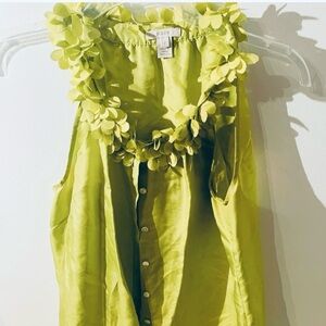 J.Crew Silk Floral Applique Blouse Lime Green Sleeveless Top Size 2